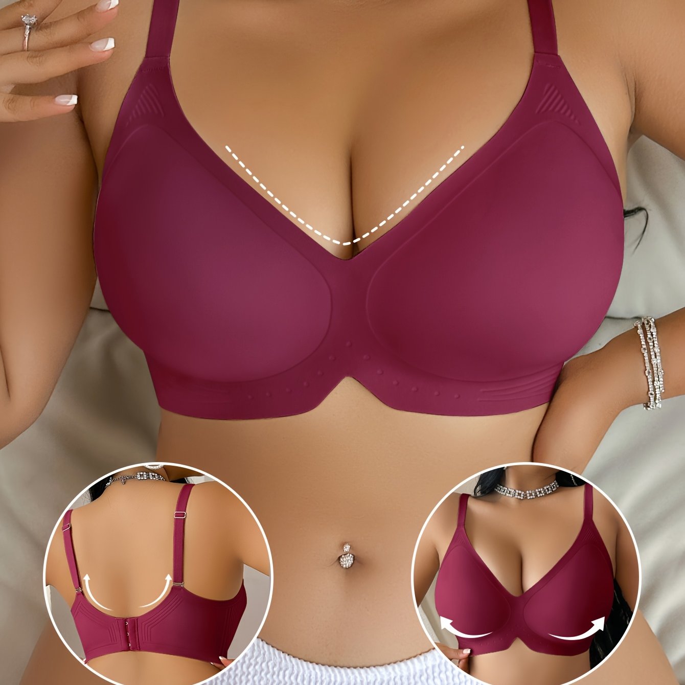 Sujetador sin costuras de tallas grandes con relleno extraíble, alta elasticidad, tejido de punto de color sólido