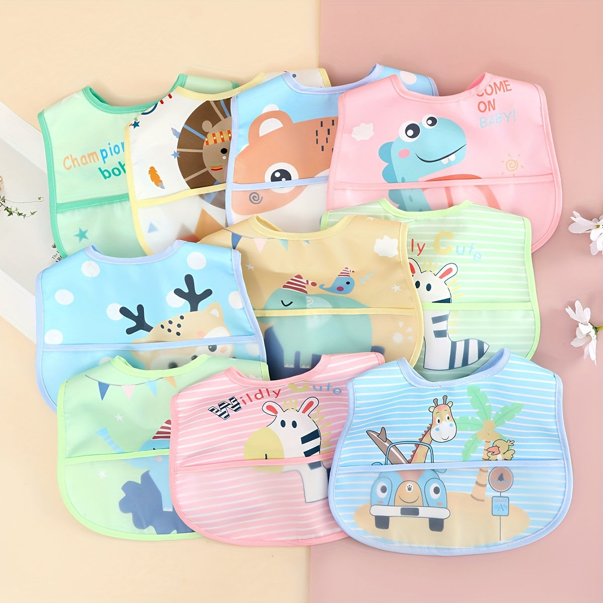 Baby Boys Waterproof Bibs Set of 3 Assorted Colors Polyester Nursery Aprons