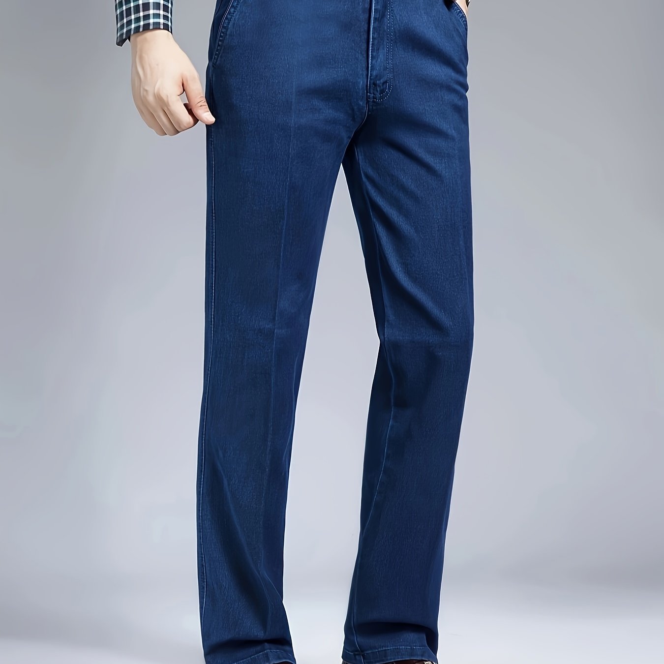 Мужские джинсы с высокой талией из денима с глубокими карманами, классический крой, прямые штанины, летняя стирка