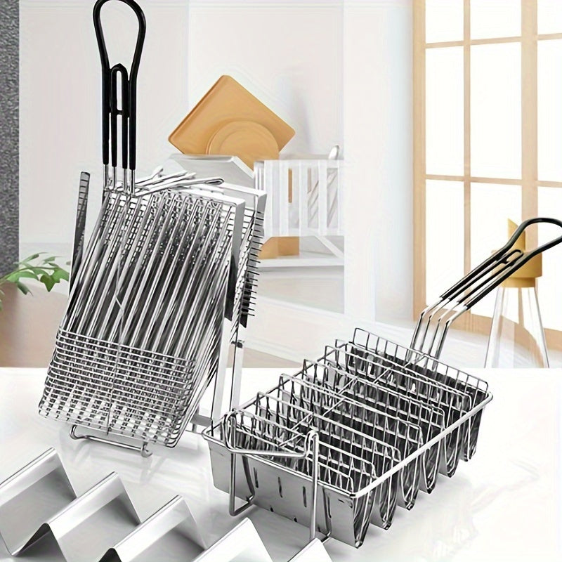 8-Slot Stainless Steel Fryer Basket for Tacos and Tortillas