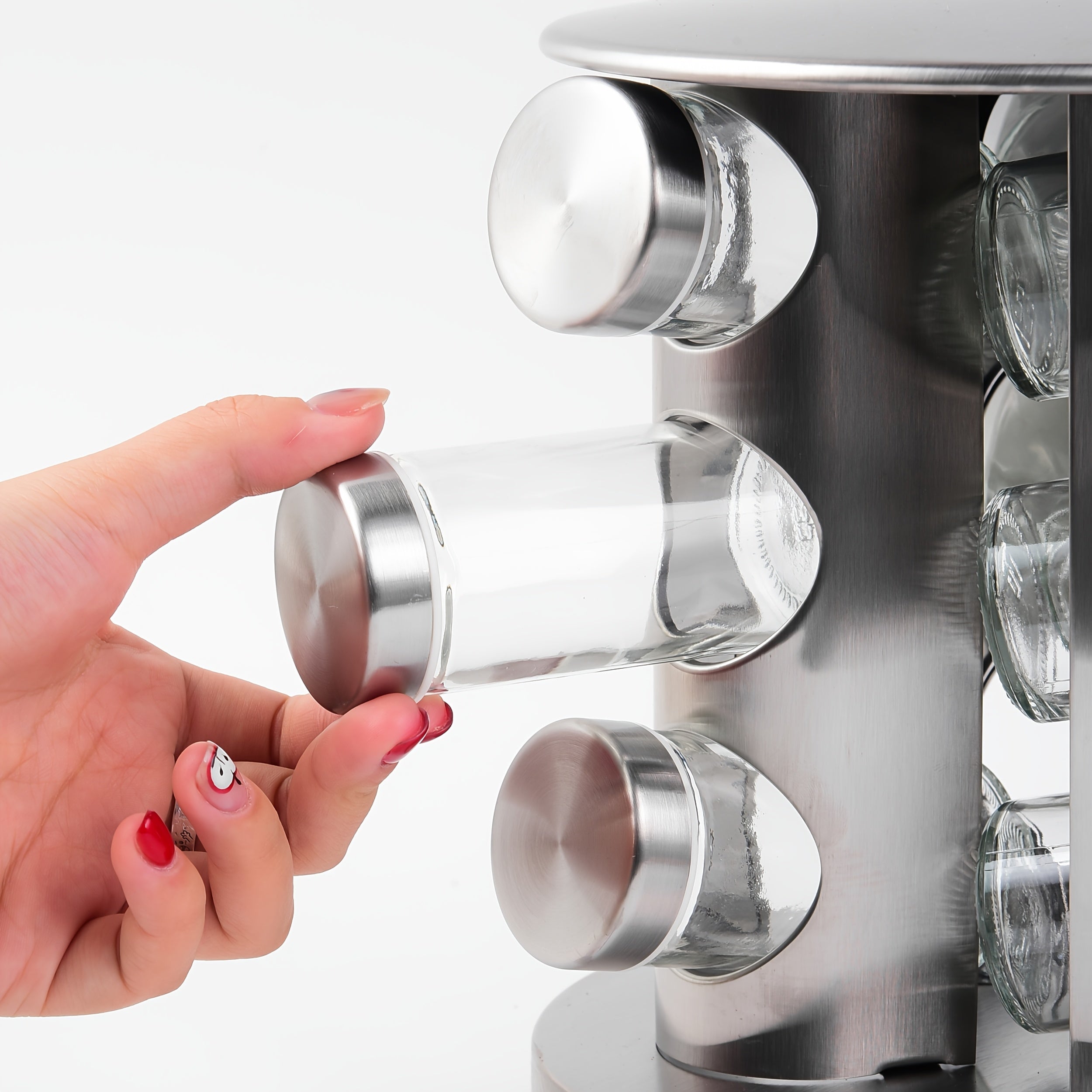 Golden Rotating Spice Jar Set with 9 Glass Jars and Revolving Storage Rack