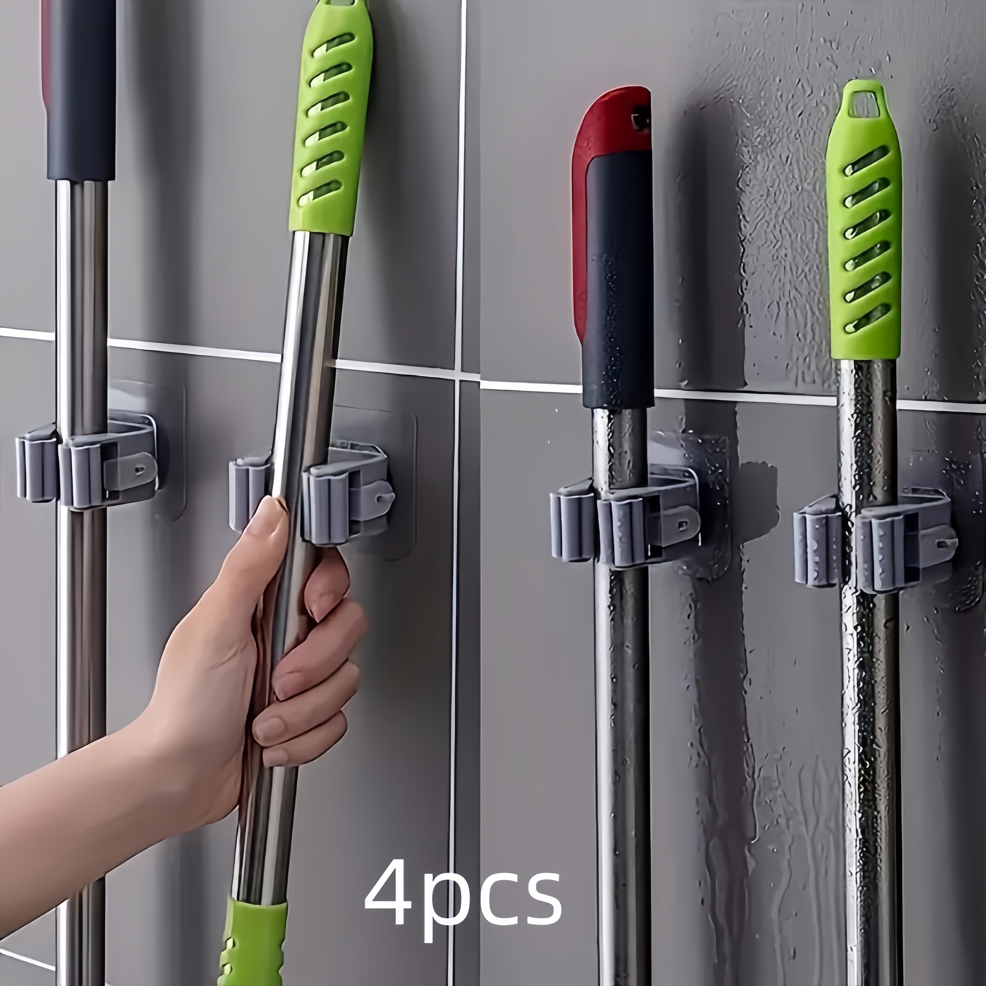 Organizador de mopa de pared con 3 o 4 ganchos antideslizantes impermeables para baño, cocina y jardín