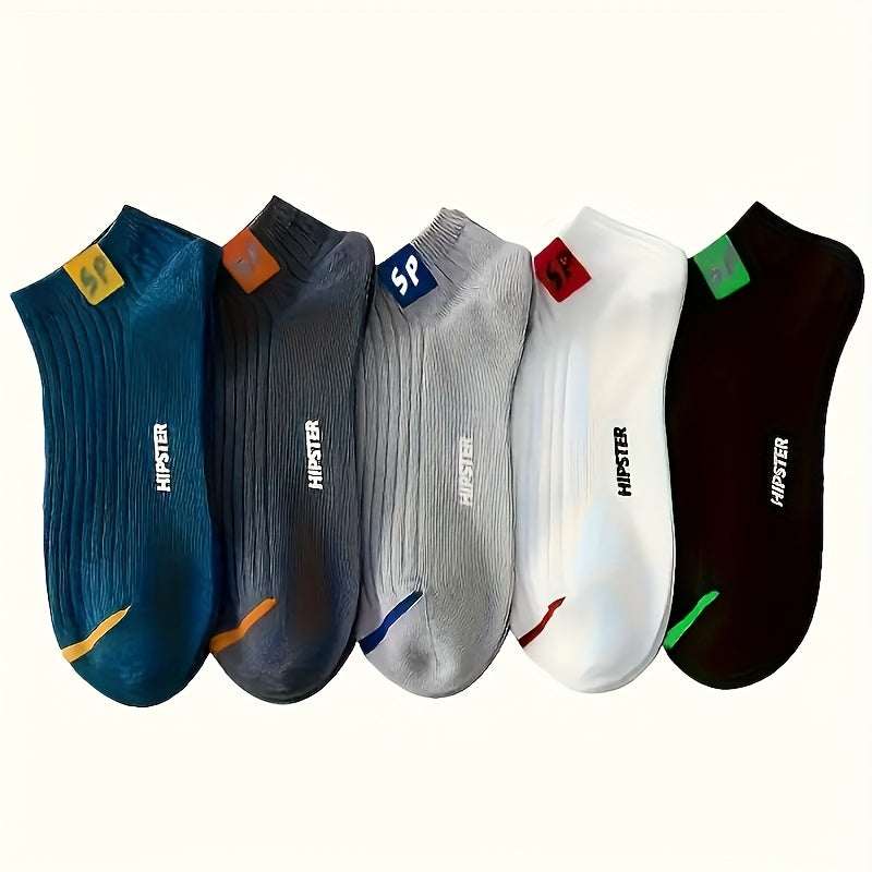 Set of 5 Breathable Low-Cut Sports Socks with Alphabet Pattern