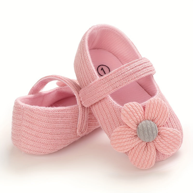 Infant Baby Girls Shoes Lightweight Soft Fabric Flower Decor All-Season Walking Shoes