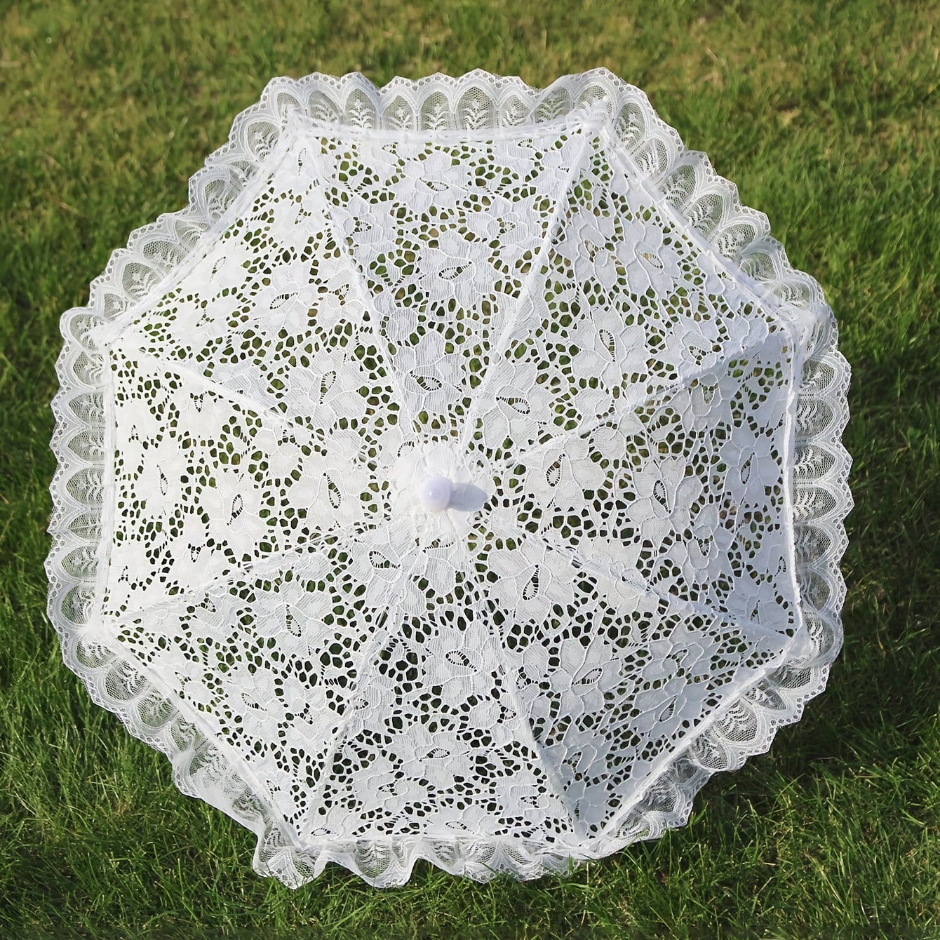 White Lace Embroidered Floral Bridal Umbrella for Weddings and Parties