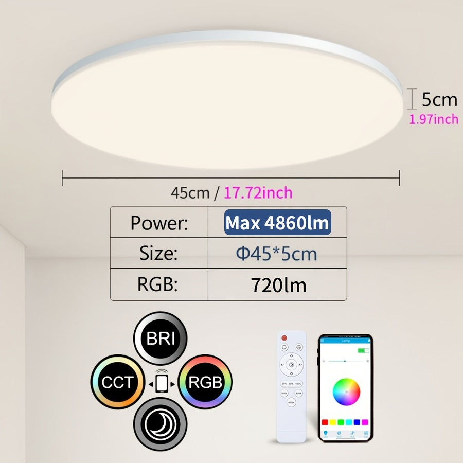 RGB Smart Ceiling Light with Adjustable Color Temperature Dimmable LED Indoor Lighting for Living Rooms and Bedrooms