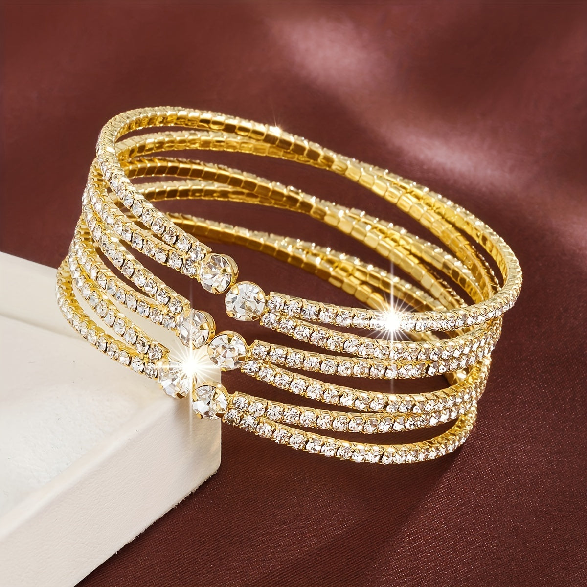 Wide-Band Bangle Bracelet with Cubic Zirconia for Women Stylish Copper Jewelry