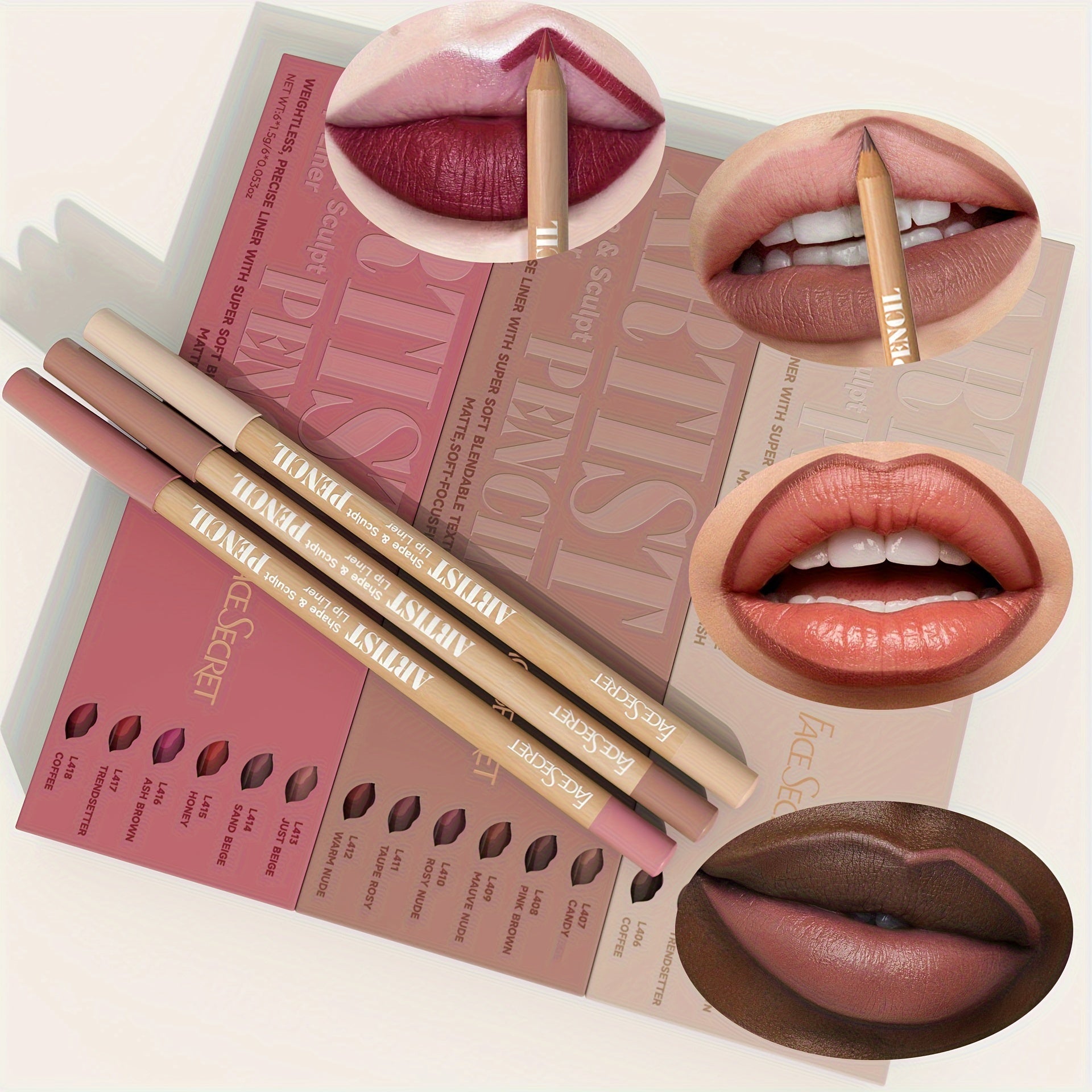 6-Piece Nude Waterproof Matte Lip Liner Set Long-Lasting Easy Application