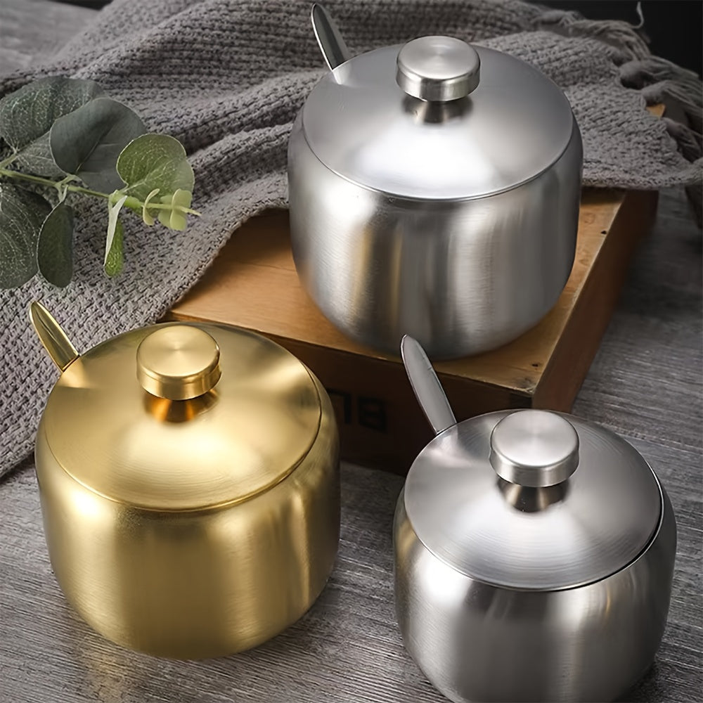 Round Handle Stainless Steel Spice Jar with Lid for Kitchen Storage