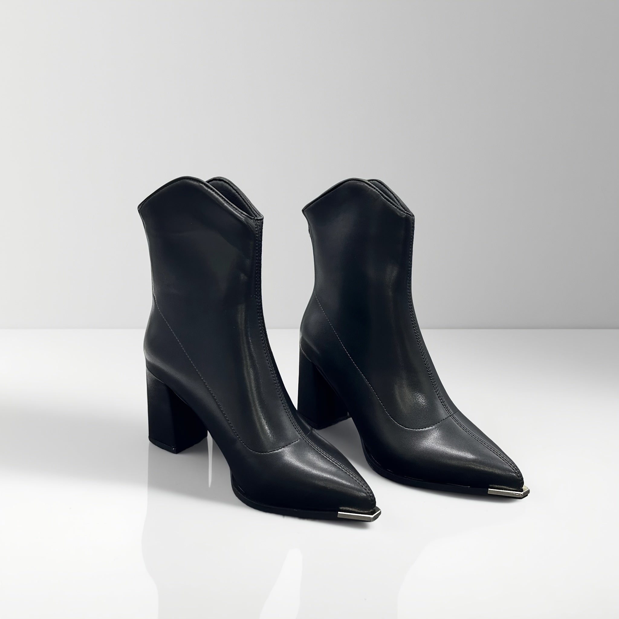 Women Black Synthetic Ankle Boots With Block Heel and Zipper