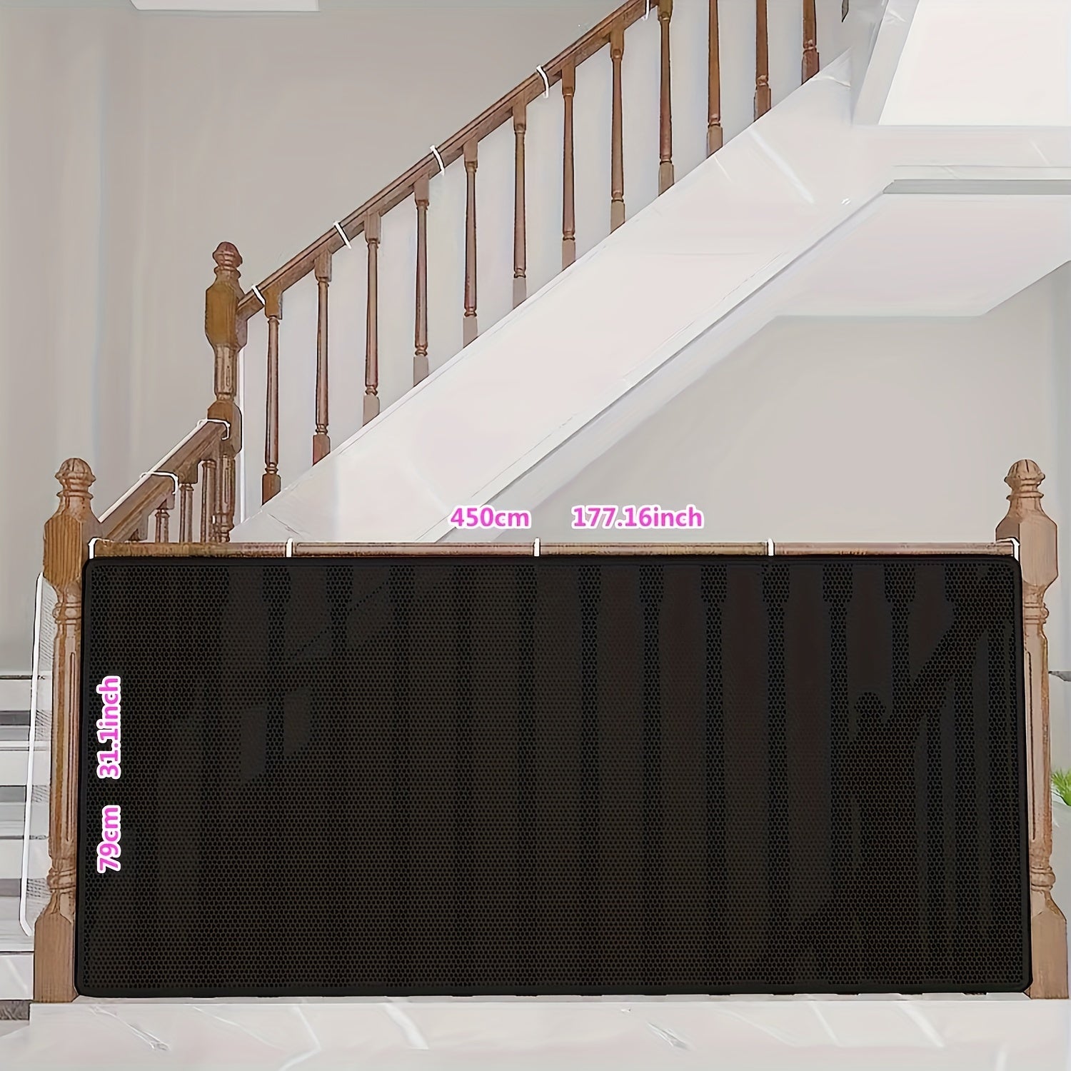 Child Safety Net for Staircase and Balcony Black Mesh Lead-Free for Children Ages 3-6 1 Set