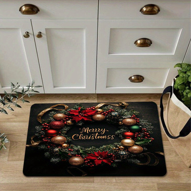Juego de 3 felpudos navideños lavables de poliéster para puerta de entrada, decoración festiva para sala de estar