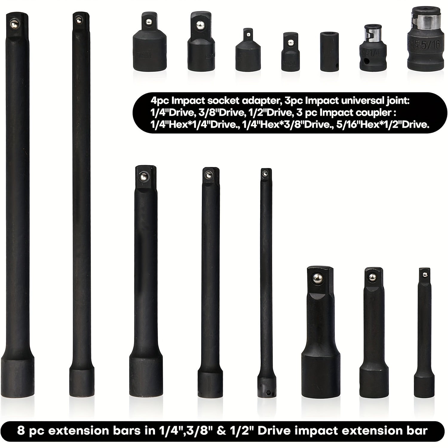 18pcs Drive Tool Accessories Set Universal Socket Adapters and Extensions