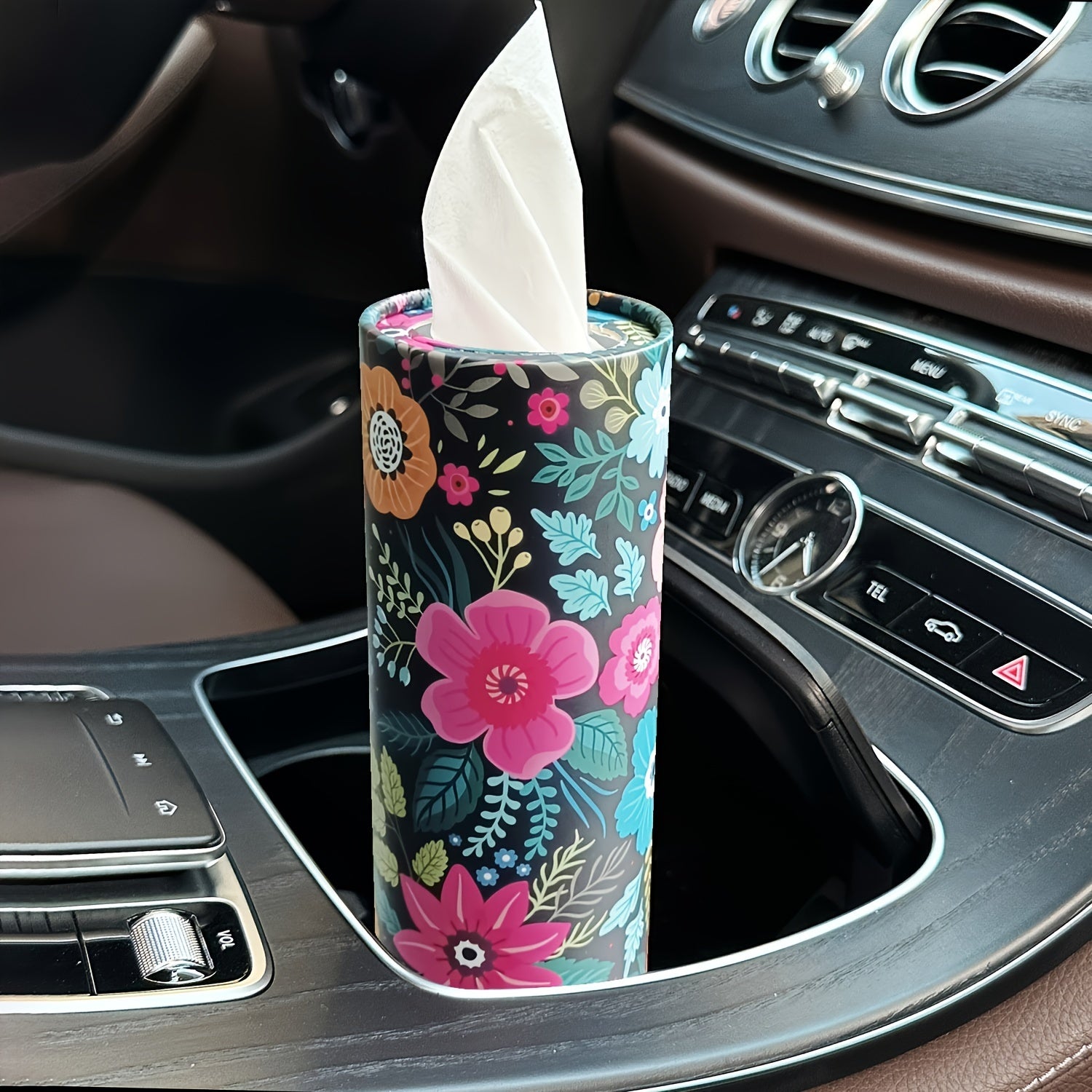 Pink Flower Car Tissue Box for Ladies with Facial Tissues