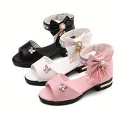 Girls Summer Open Toe Sandals with Bowknot Low Top PU Material for Vacation and Casual Wear