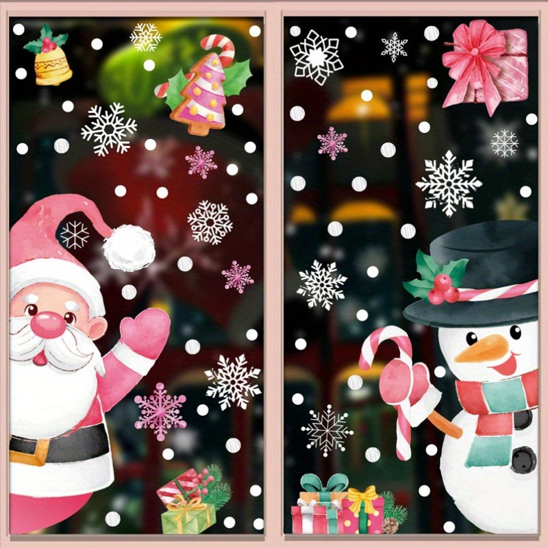 Watercolor Christmas Window Stickers Santa Snowman Wreath Tree Elk Decor