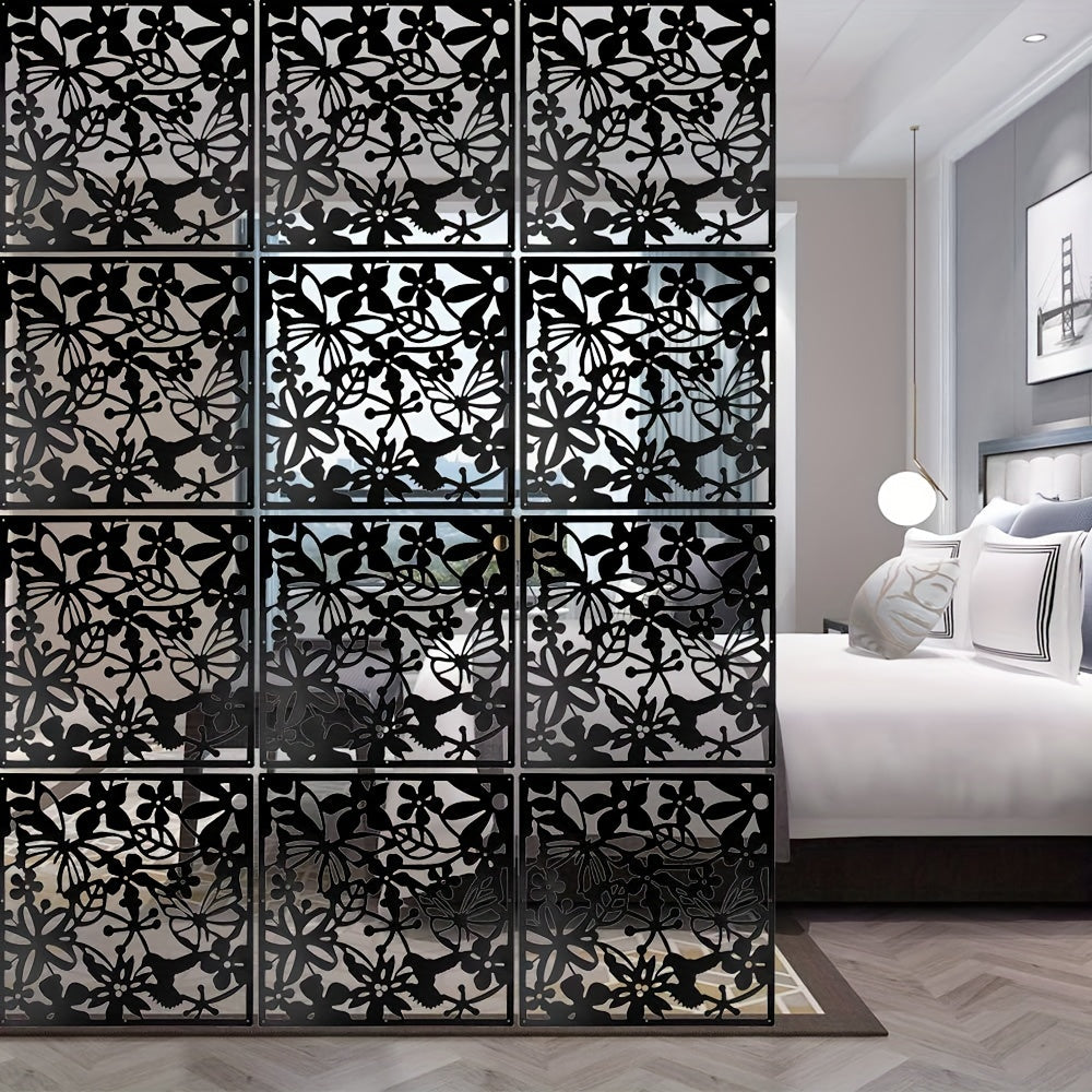 Black Decorative Plastic Room Divider Panels with Flower Carving for Home Office Hotel