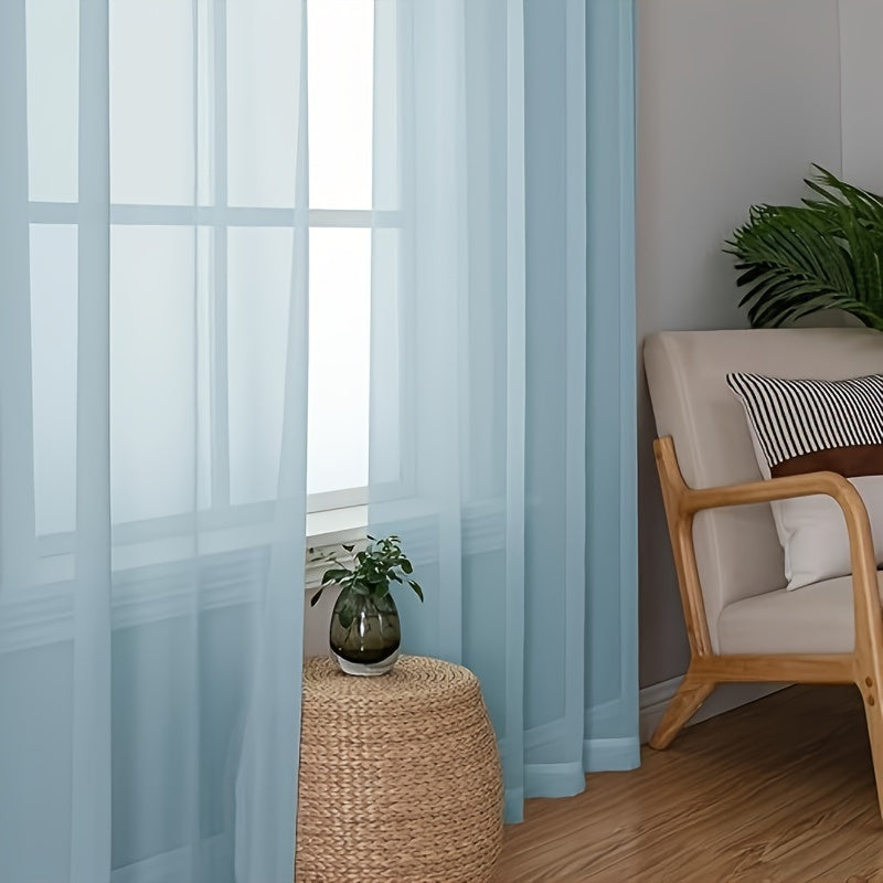 Terylene Gauze Curtains 2-Piece Set Semi-Transparent Light-Filtering Home Decor