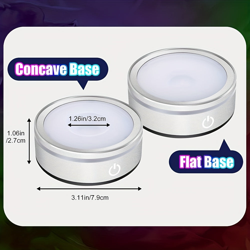 Round Plastic LED Display Stand for 3D Crystal Glass Acrylic Touch-Sensitive Color-Changing USB Rechargeable 7.9x7.9x2.69cm