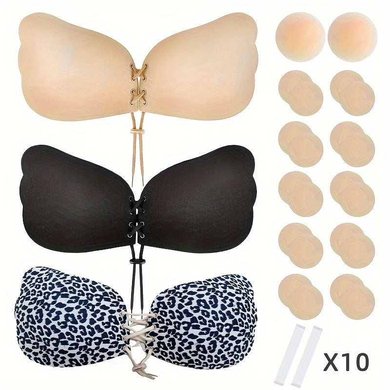 Strapless Adhesive Lift Bra for Open Back Styles with Silicone Nipple Covers