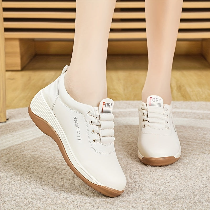 Women's White Brown Casual Sneakers Low-Top Lace-Up Breathable All-Season