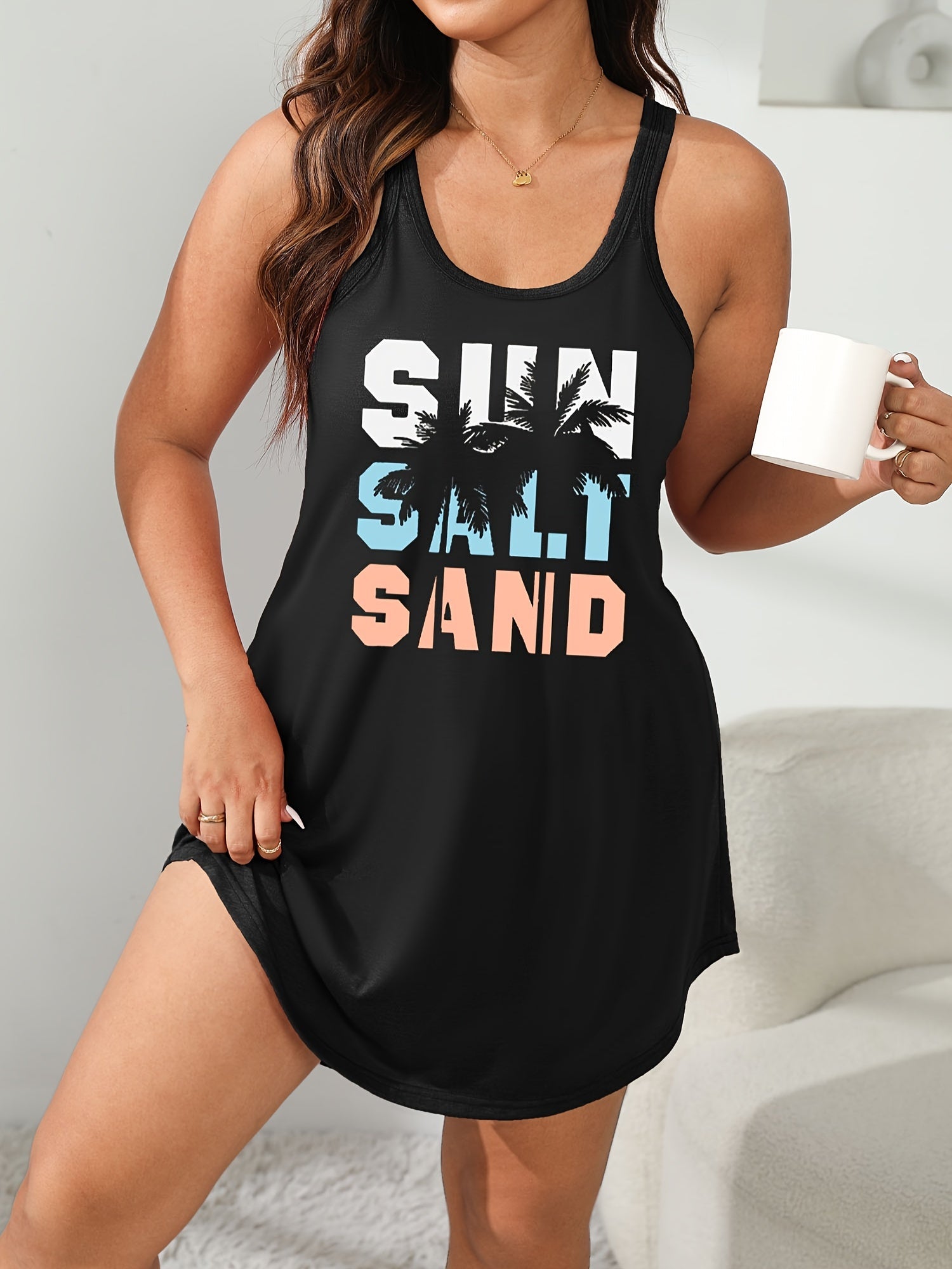 Plus Size Women's Sleeveless Sleep Dress Stretchy Polyester Racerback All-Season