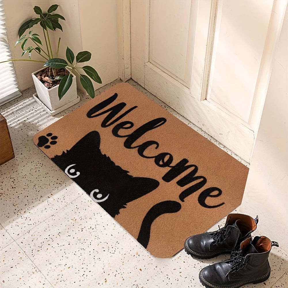 Cat Welcome Doormat Non-Slip Polyester Indoor Outdoor Entrance Rug