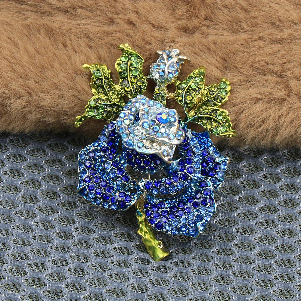 Vintage Enamel Pin for Women Rose Flower Rhinestones Elegant Jewelry for Parties and Occasions