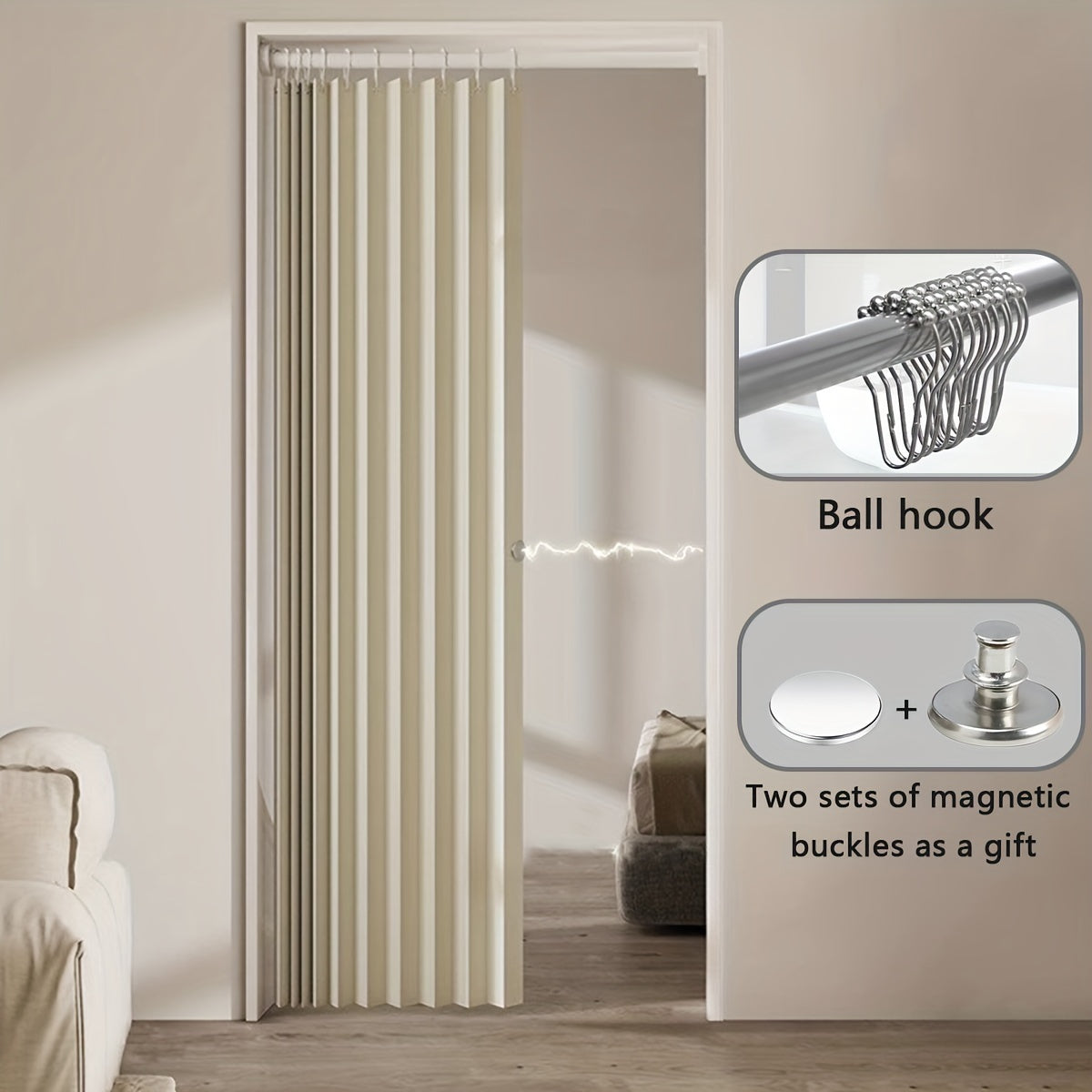 Folding Curtain Waterproof Stain-Resistant Privacy Divider for Living Room Bedroom Kitchen