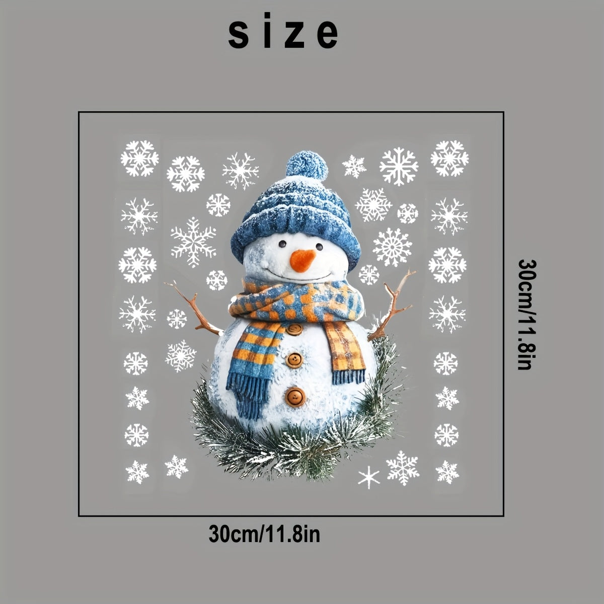 Double-Sided Christmas Snowman Window Cling Blue Hat Scarf Holiday Decor