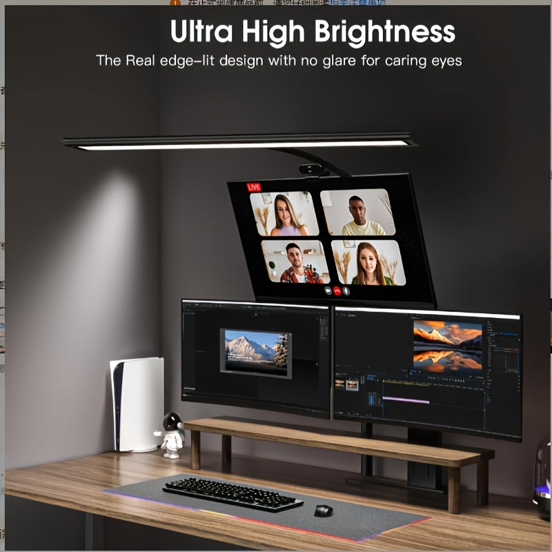 Qora LED ish stoli lampasi bilan qisqich, sozlanadigan yoritish va USB quvvatlantirish