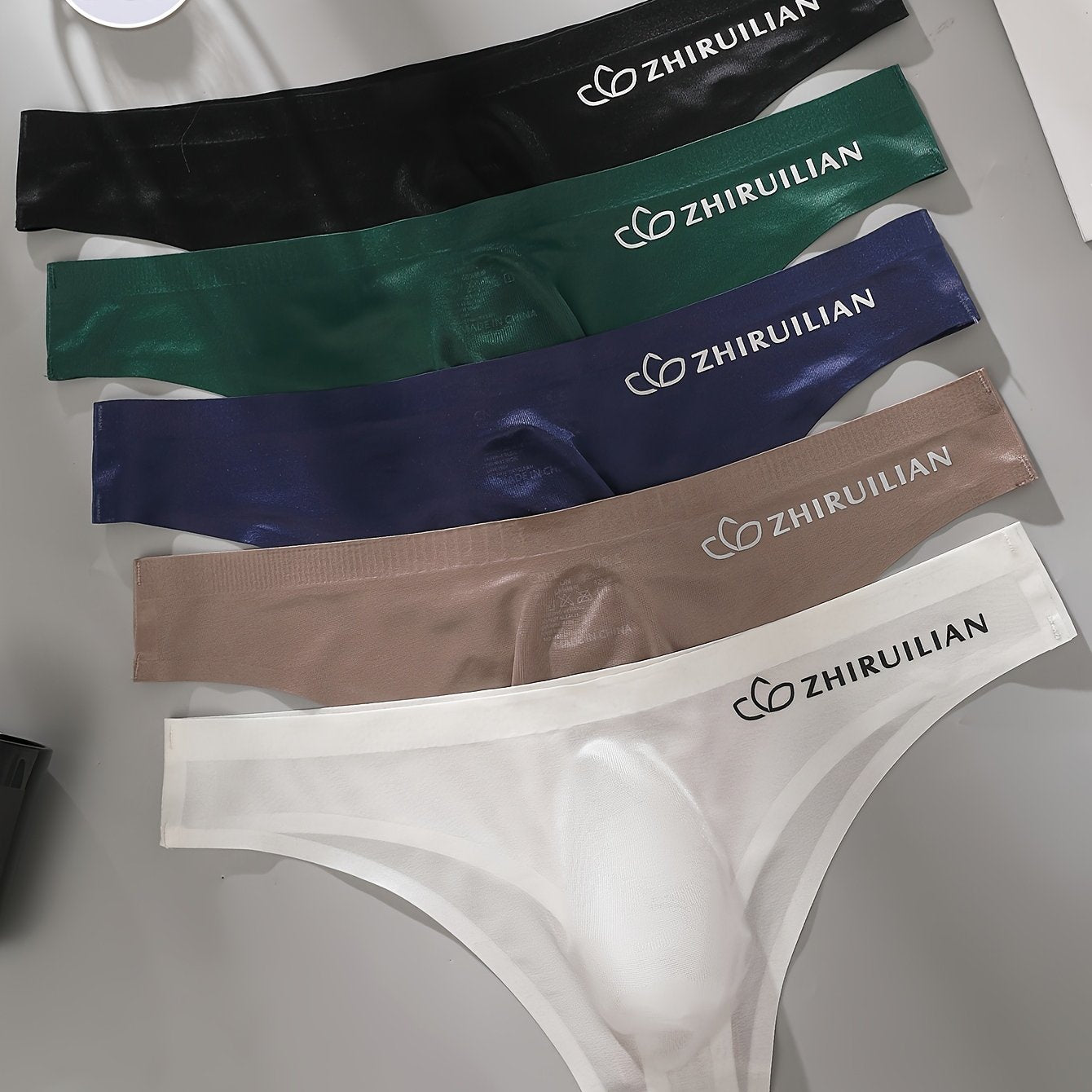 Men's 5-Pack Breathable Nylon Spandex Thong Underwear Medium Stretch Alphabet Pattern