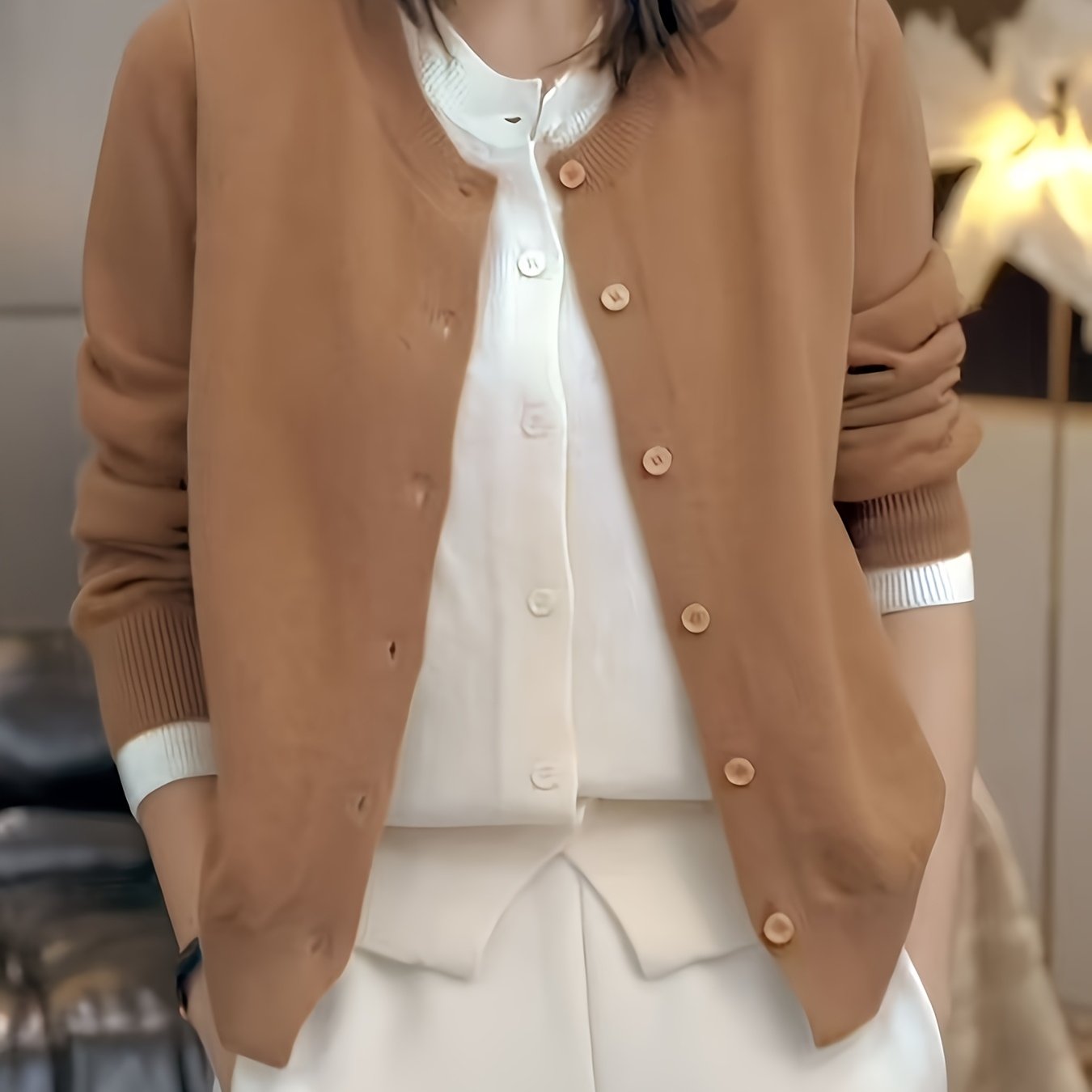 Plus Size Women's Color Block Faux Two-Piece Oversized Cardigan