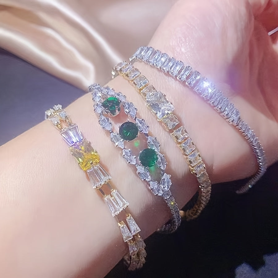 Set of 10 Women's Cubic Zirconia Bracelets Copper Synthetic Stones Jewelry