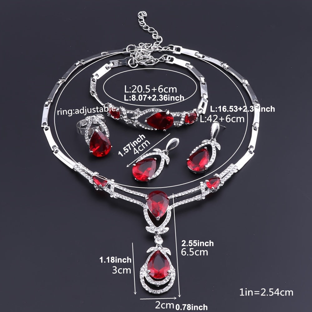 Women's Purple Gold Synthetic Zircon Jewelry Set Necklace Bracelet Earrings Ring for Parties Bridal