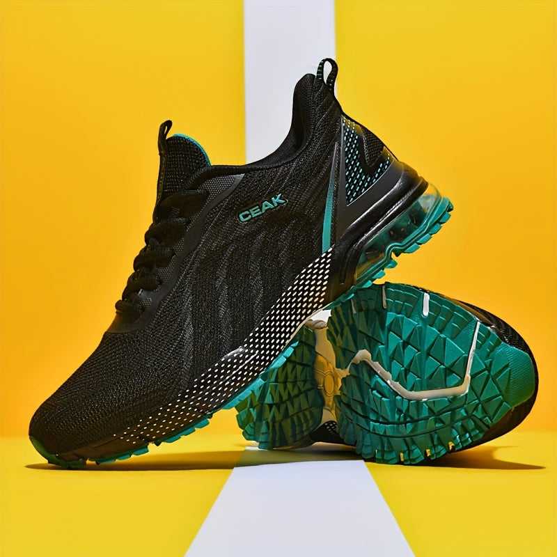 Usmonli qora va qizil erkaklar uchun plus o'lchamdagi sport yugurish poyafzallari, nafas oladigan to'qilgan yuqori qismi, mustahkam EVA/TPR tagligi va ochiq havoda, tasodifiy va yugurish faoliyatlari uchun qulay bog'ichli dizayni bilan.