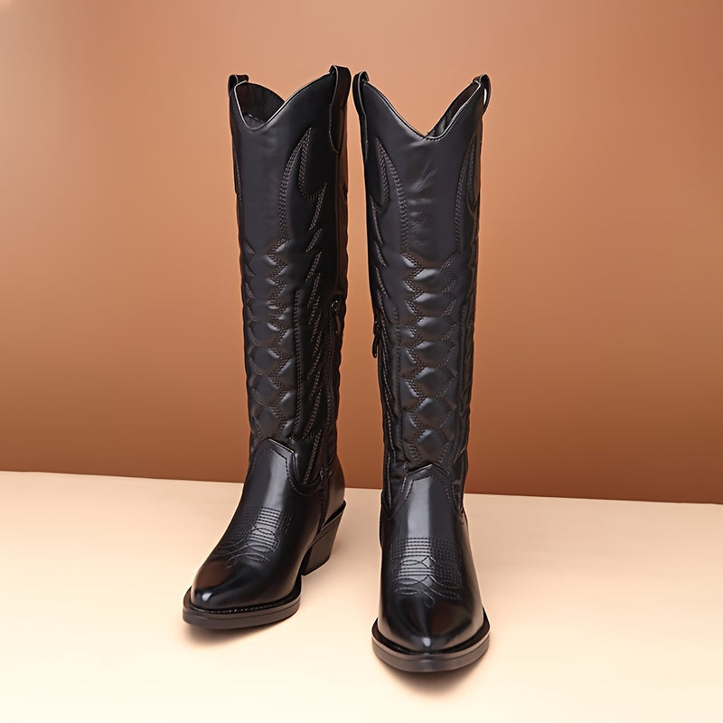 Women's Wide Width Faux Leather Mid-Calf Riding Boots with Zip