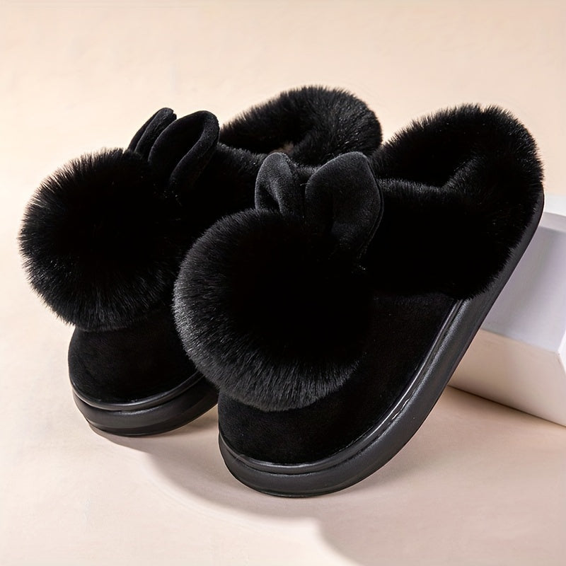 Unisex Warm Faux Fur Rabbit-Ear Slippers Indoor Outdoor Cozy House Shoes