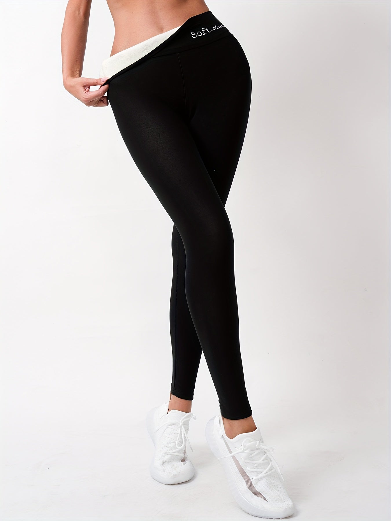 Women's Thermal Pants with Embroidery Mid-Elastic Knit for Autumn Winter