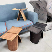 European Style Solid Wood Vanity Stool with Butterfly Design, Small Wooden Shoe Bench