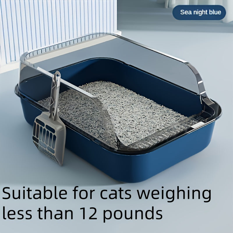 Medium-Sized Plastic Cat Litter Box with High Edges and Splash Guard for Small Cats