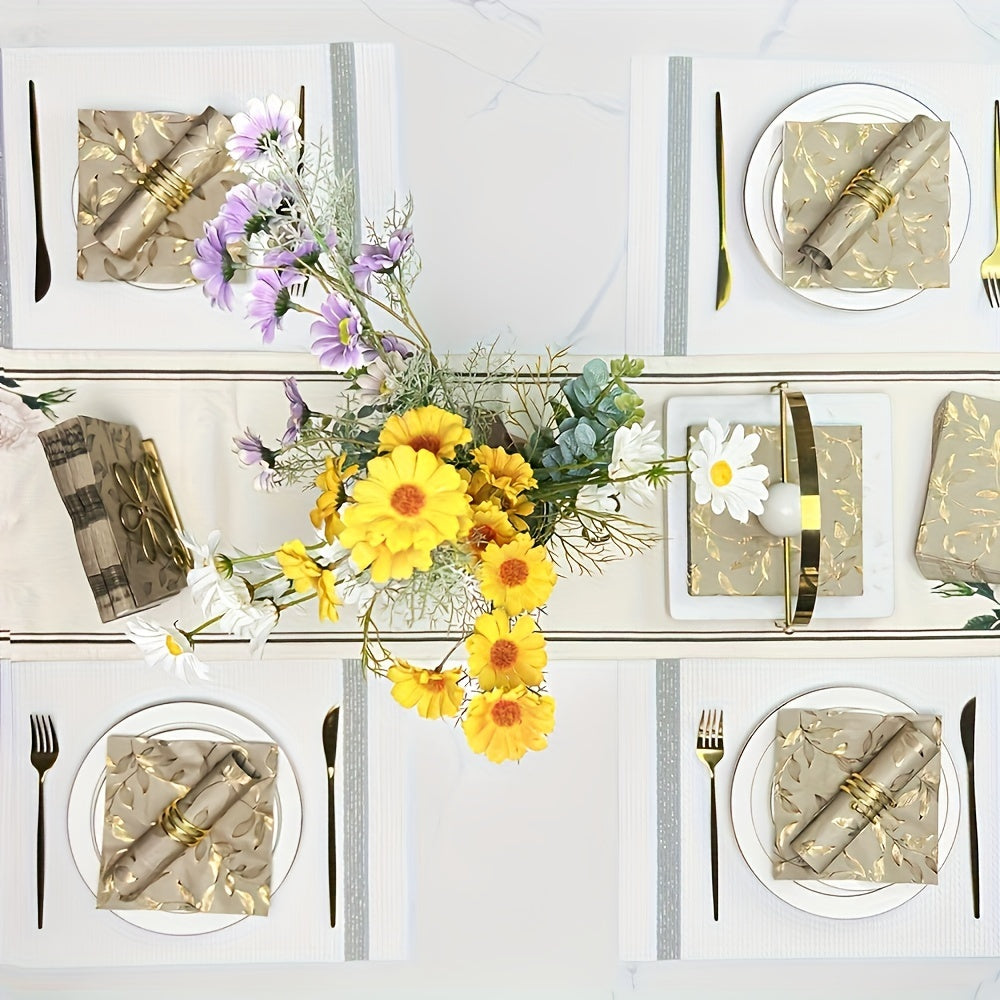 Pack of 60 Gold Leaf Pattern Square Paper Napkins 2-Ply Disposable 33cm