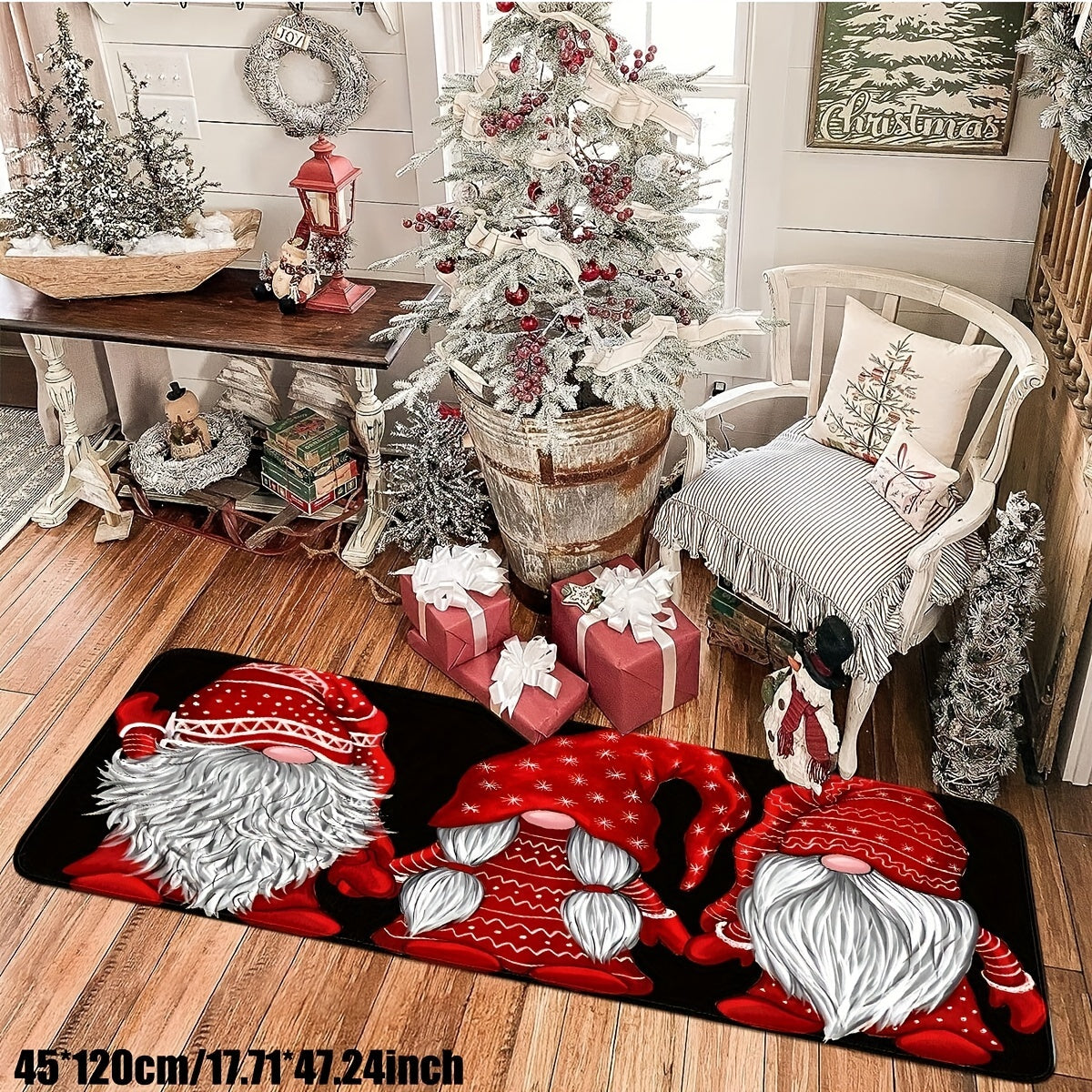 Christmas Gnome Kitchen Runner Rug Non-Slip Waterproof Stain Resistant