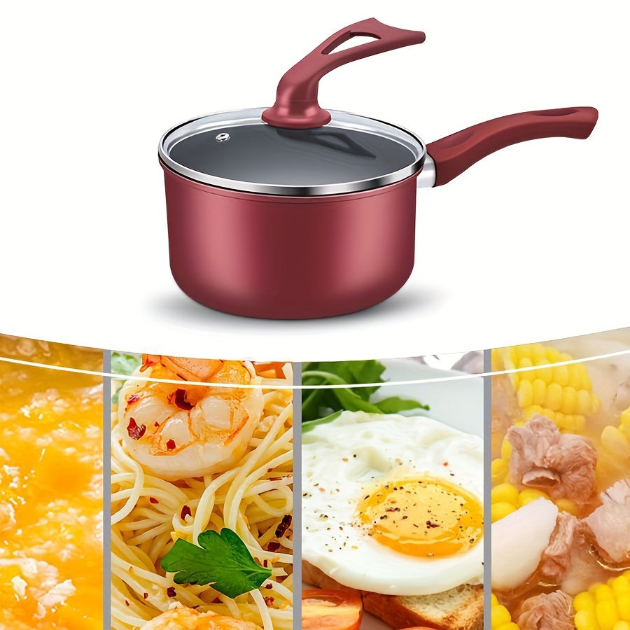 18cm Cast Iron Saucepan with Glass Lid Non-Stick Induction Compatible Cooking Pot