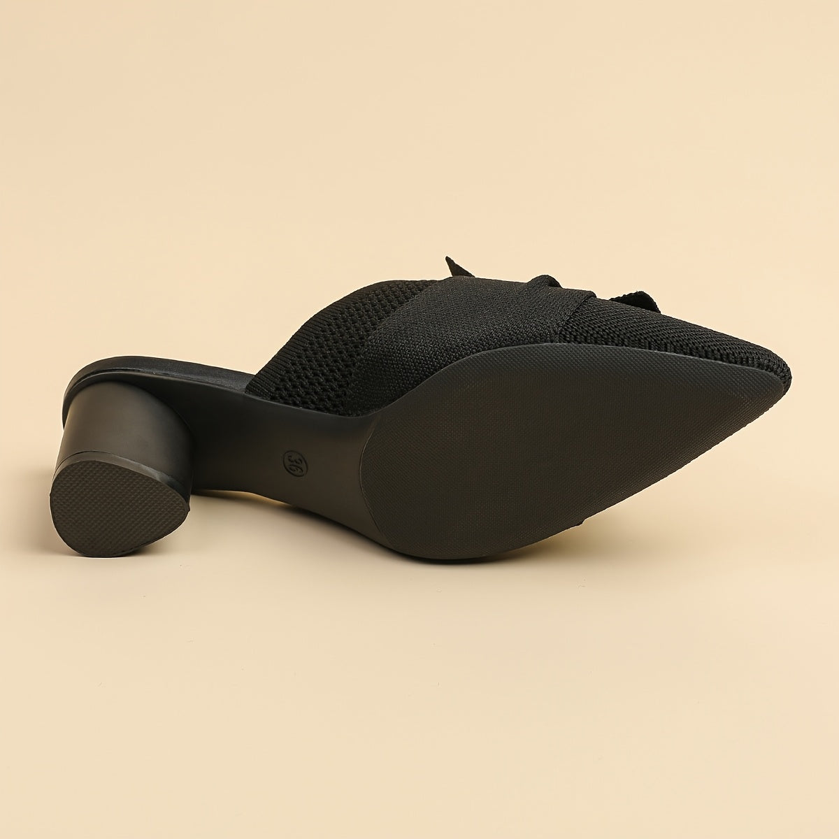 Women’s Pointed Toe Pumps Solid Color Fabric Slip-On Mid Heel Durable Sole