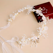 Yuvin qiz uchun boshbog' va uzuk to'plami, sun'iy marjonlar, gul, tulle soch aksessuarlari