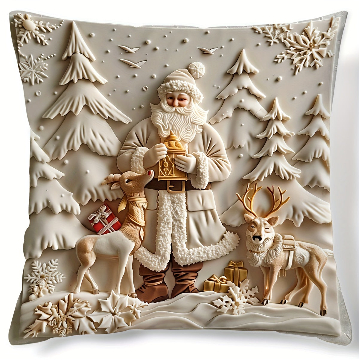Rojdestvo Rəindeer va daraxtlar yostiq qoplami 44.96cm Bir tomonlama raqamli bosma Polyester divan bezaklari