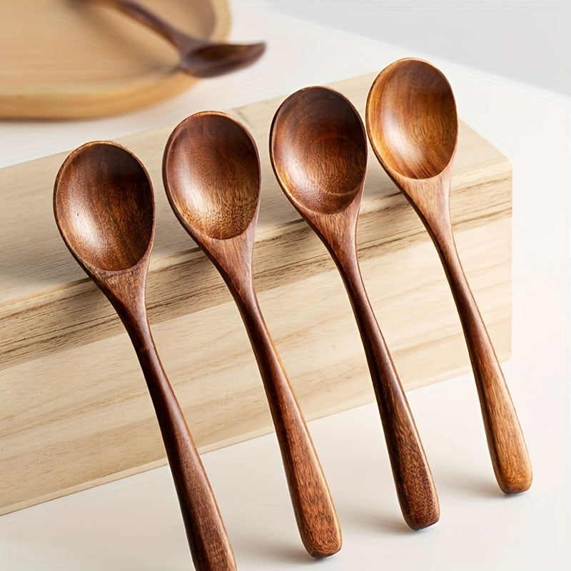 Wooden Kitchen Utensils 4-Piece Set for Cooking and Serving Soup, Coffee, Dessert