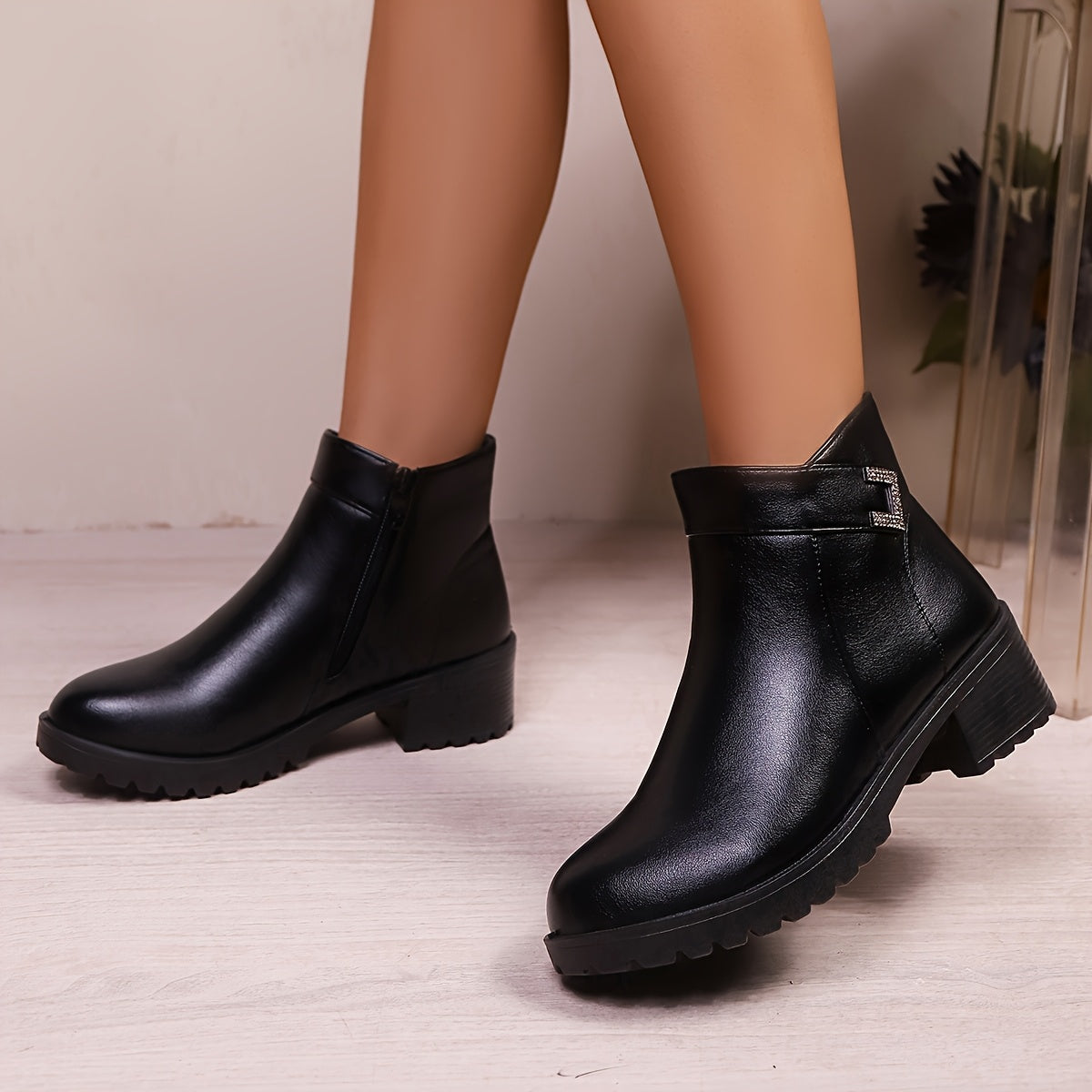 Women's Ankle Boots Casual Slip-On with Side Zipper for All Seasons