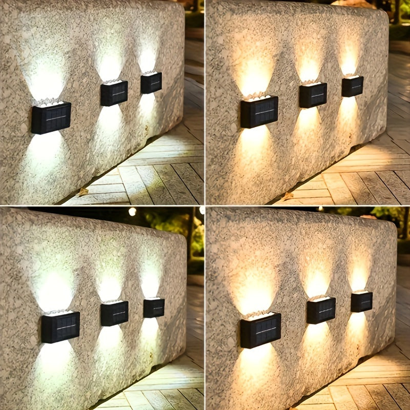 6pcs Luces de pared con espejo solar convexo para exteriores, decoraciones LED para paisajes, jardines, patios y villas